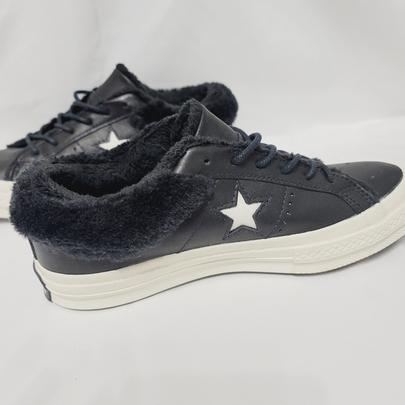 NWOB CONVERSE ONE STAR LOW STREET LEATHER WARMER 'BLACK' - FAUX FUR LINING - Picture 4 of 12
